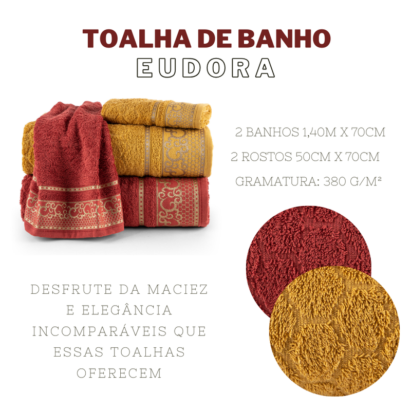 Jogo de Banho Eudora 4 Peças Amarelo e Vinho – Toalhas 100% Algodão - Imagem 2