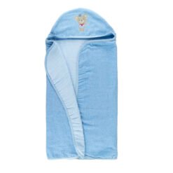 Toalha Baby Fralda com Capuz Bordado 100% Algodão Azul – 70cm x 90cm