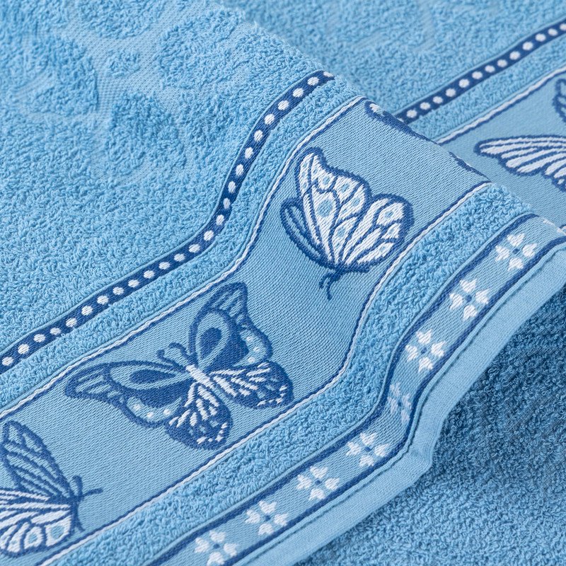 Jogo de Toalhas Cindy 100% Algodão com Borboletas Azul – 2 Peças - Imagem 2