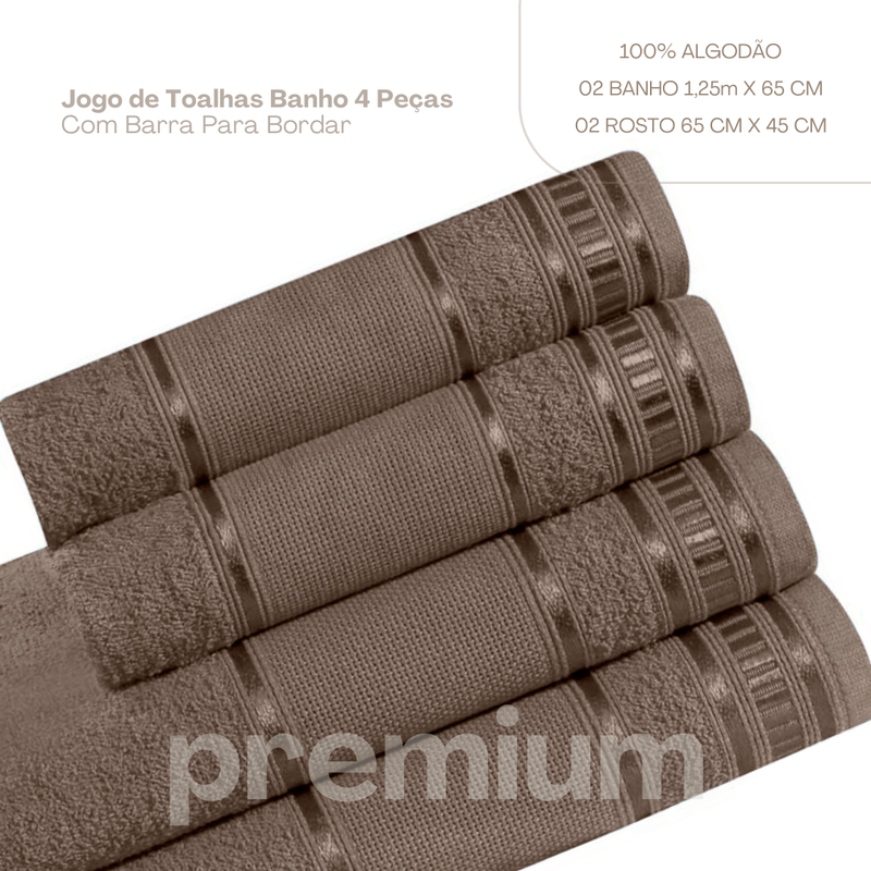 Jogo de Toalha de Banho 4 Peças Premium 100% Algodão Marrom - Imagem 2