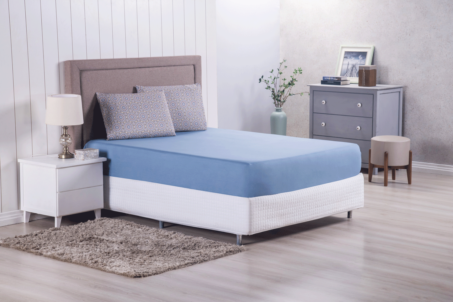 Jogo de Lençol Modern Casal 3 Peças Azul 300 Fios 100% Poliéster Percal - Imagem 2